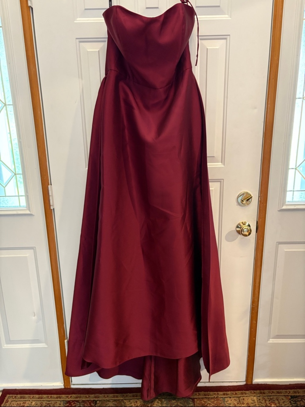 Strapless Burgundy Satin Prom Gown